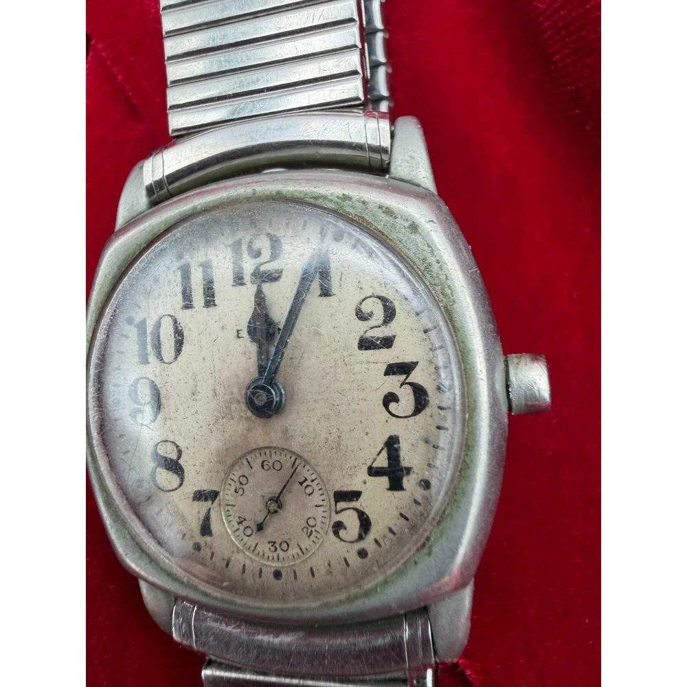 Vintage Elgin Manual Wind Watch Sub Second Dial Speidel Expansion Band Silver